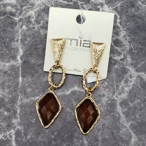 Mia Collection Drop Earrings, Gold tone, Burgundy